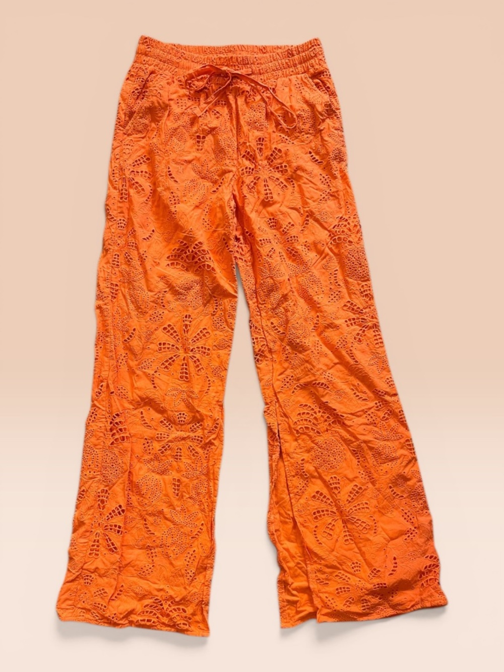 Alden Adair Orange Eyelet Wide Leg Beach Resort Pants Coverup Boho Size S - Picture 2 of 10
